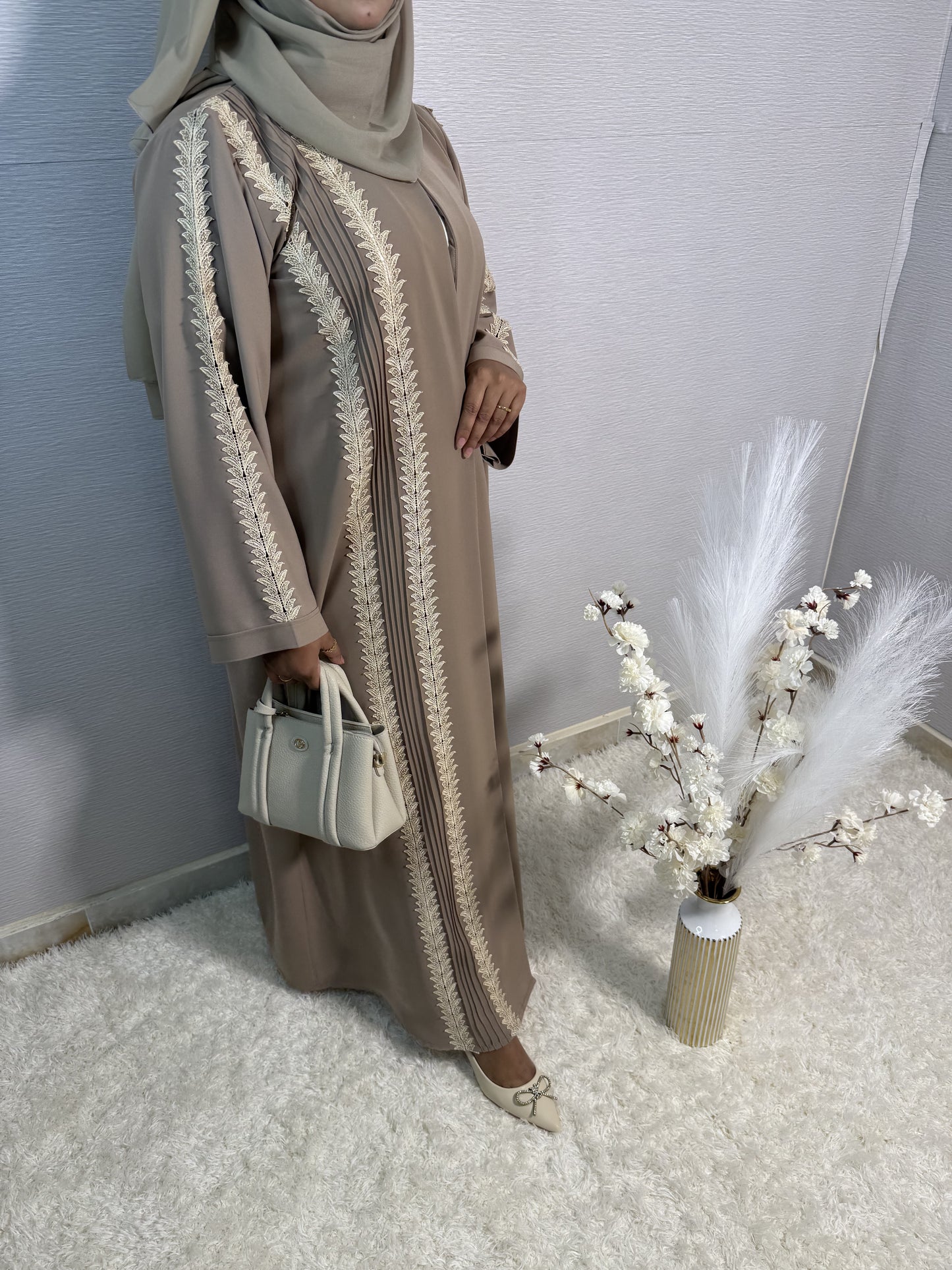 G036 Beige Abaya Set