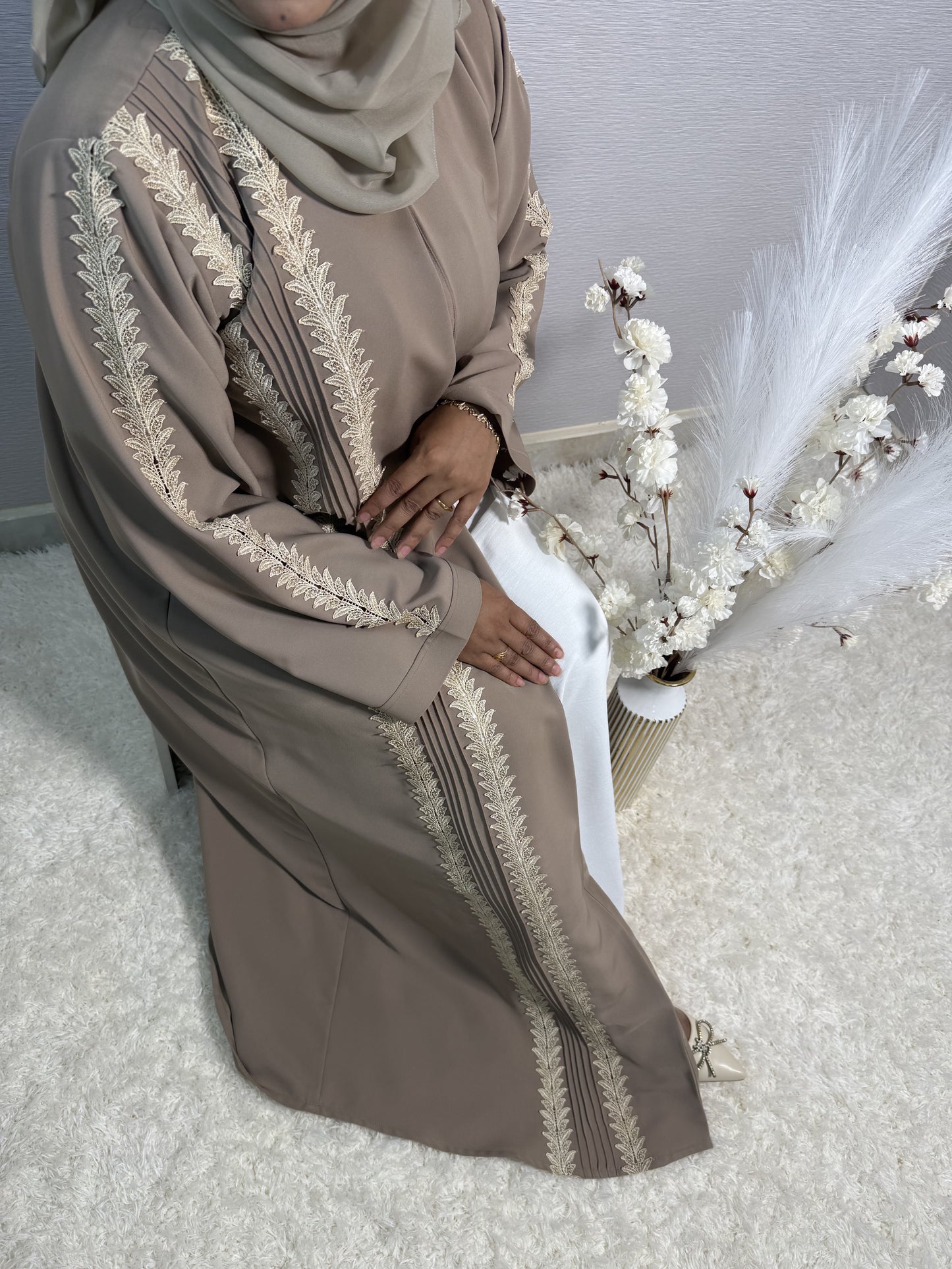 G036 Beige Abaya Set