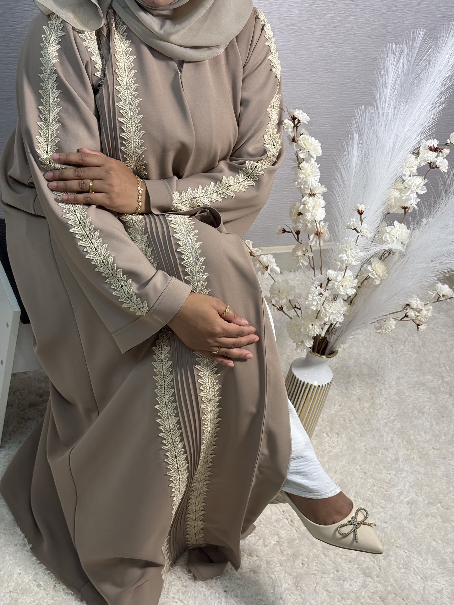 G036 Beige Abaya Set