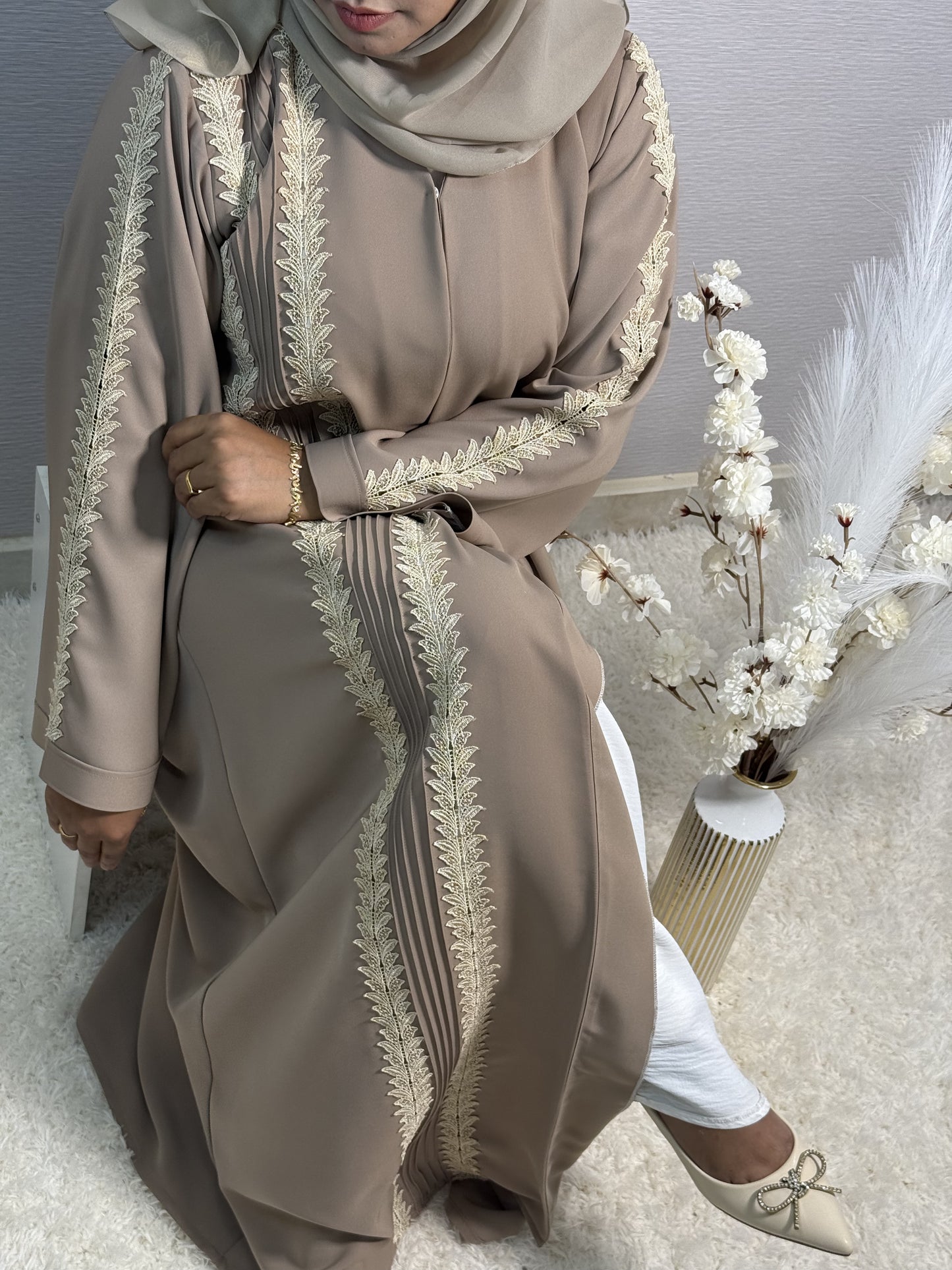 G036 Beige Abaya Set