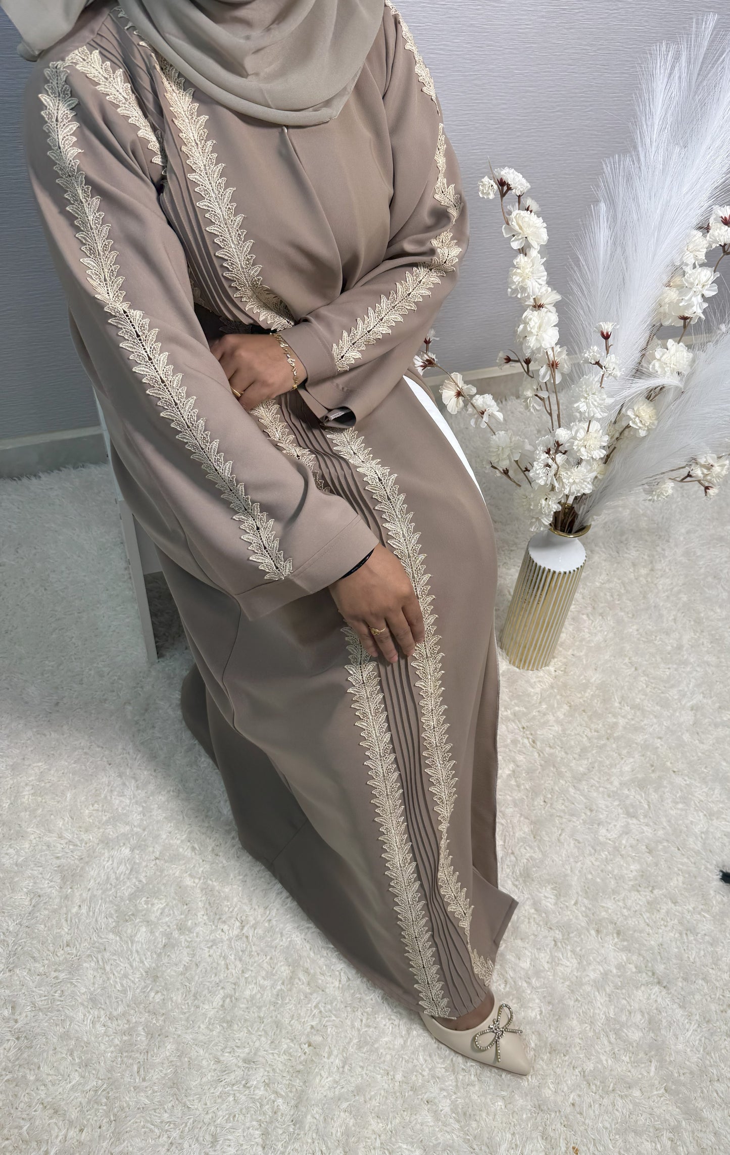 G036 Beige Abaya Set