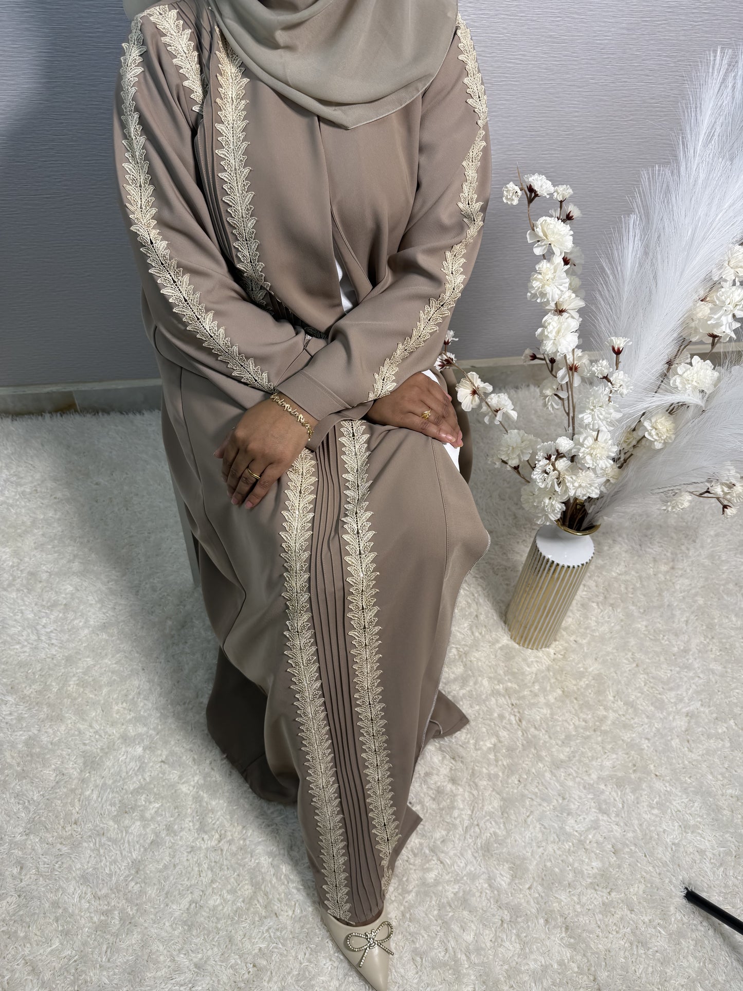 G036 Beige Abaya Set