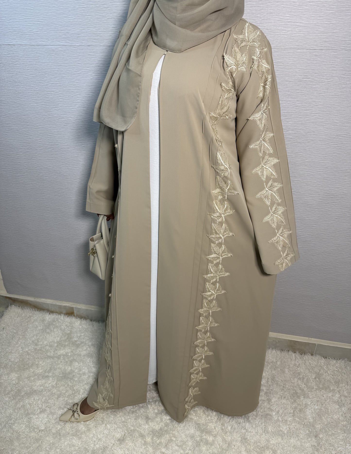 G039 Beige Abaya Set