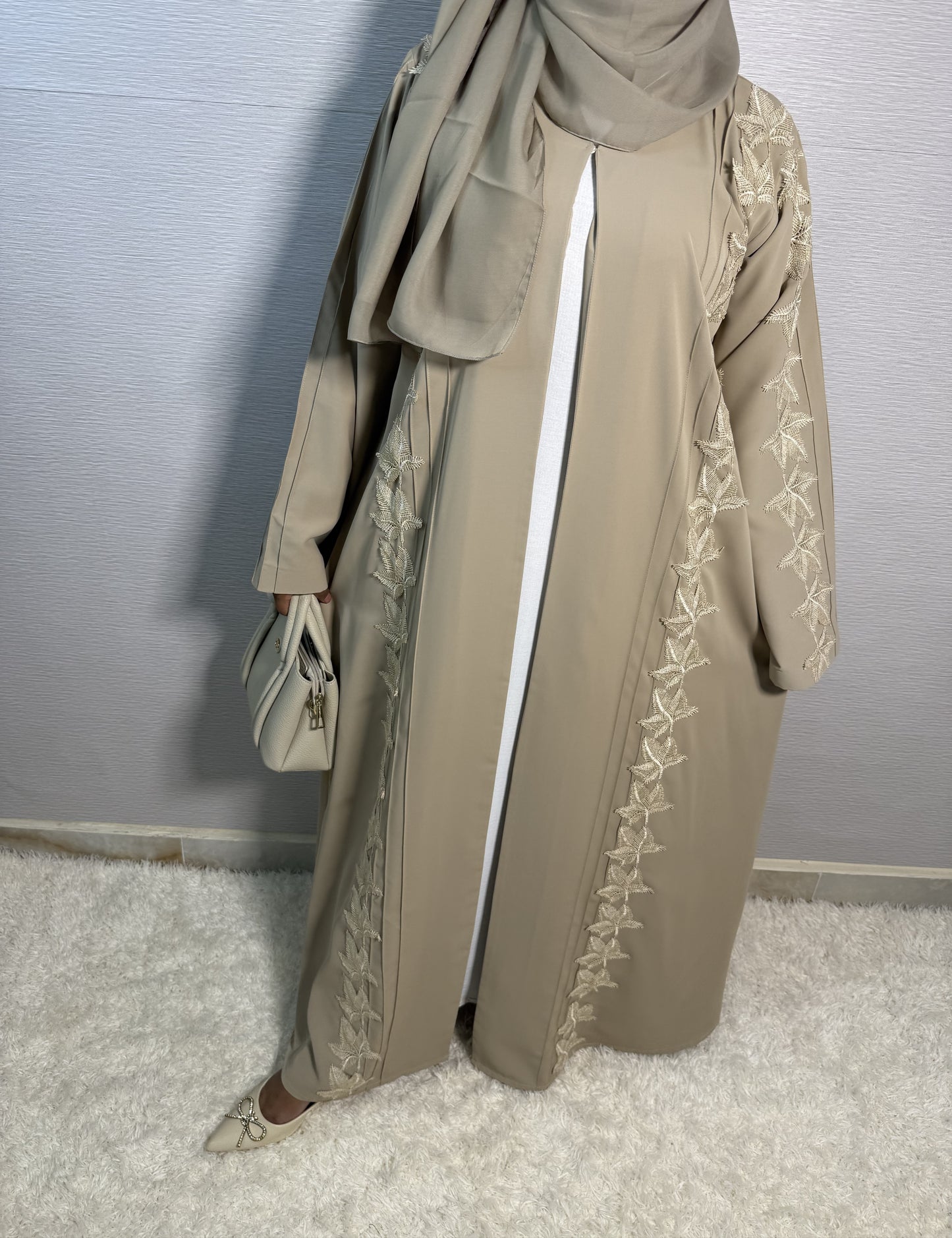 G039 Beige Abaya Set