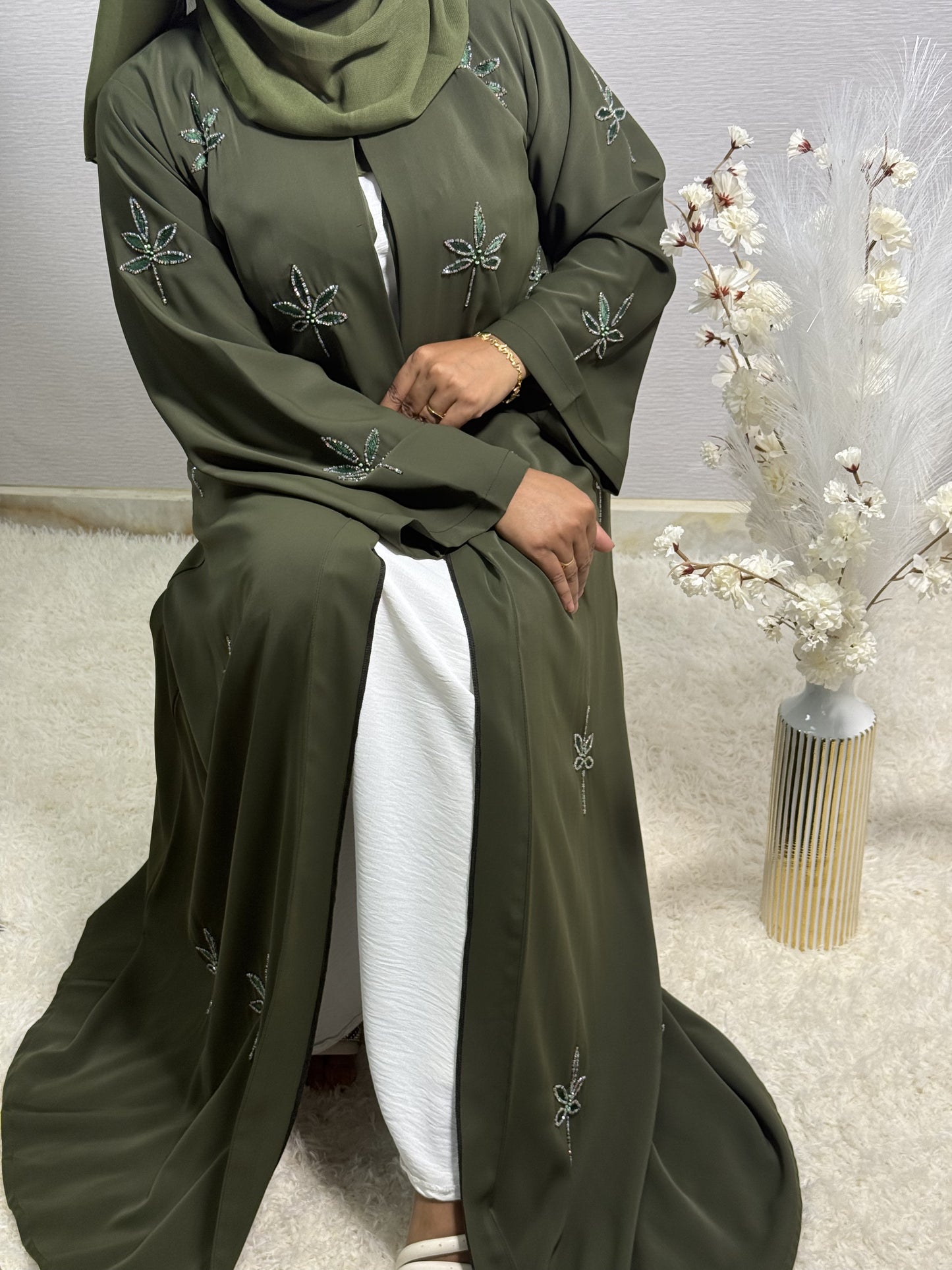 G041 Olive Abaya Set