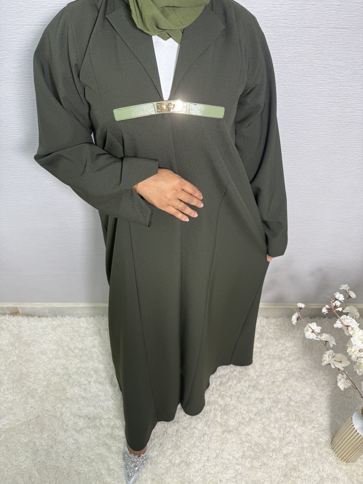 G042 Olive  Coat Abaya Set