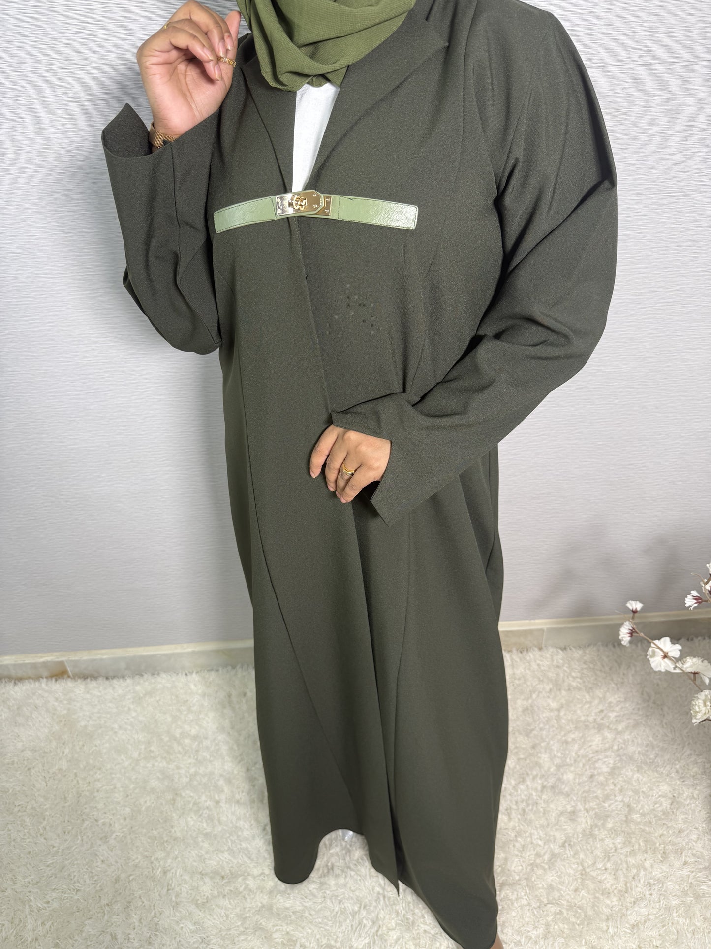 G042 Olive  Coat Abaya Set