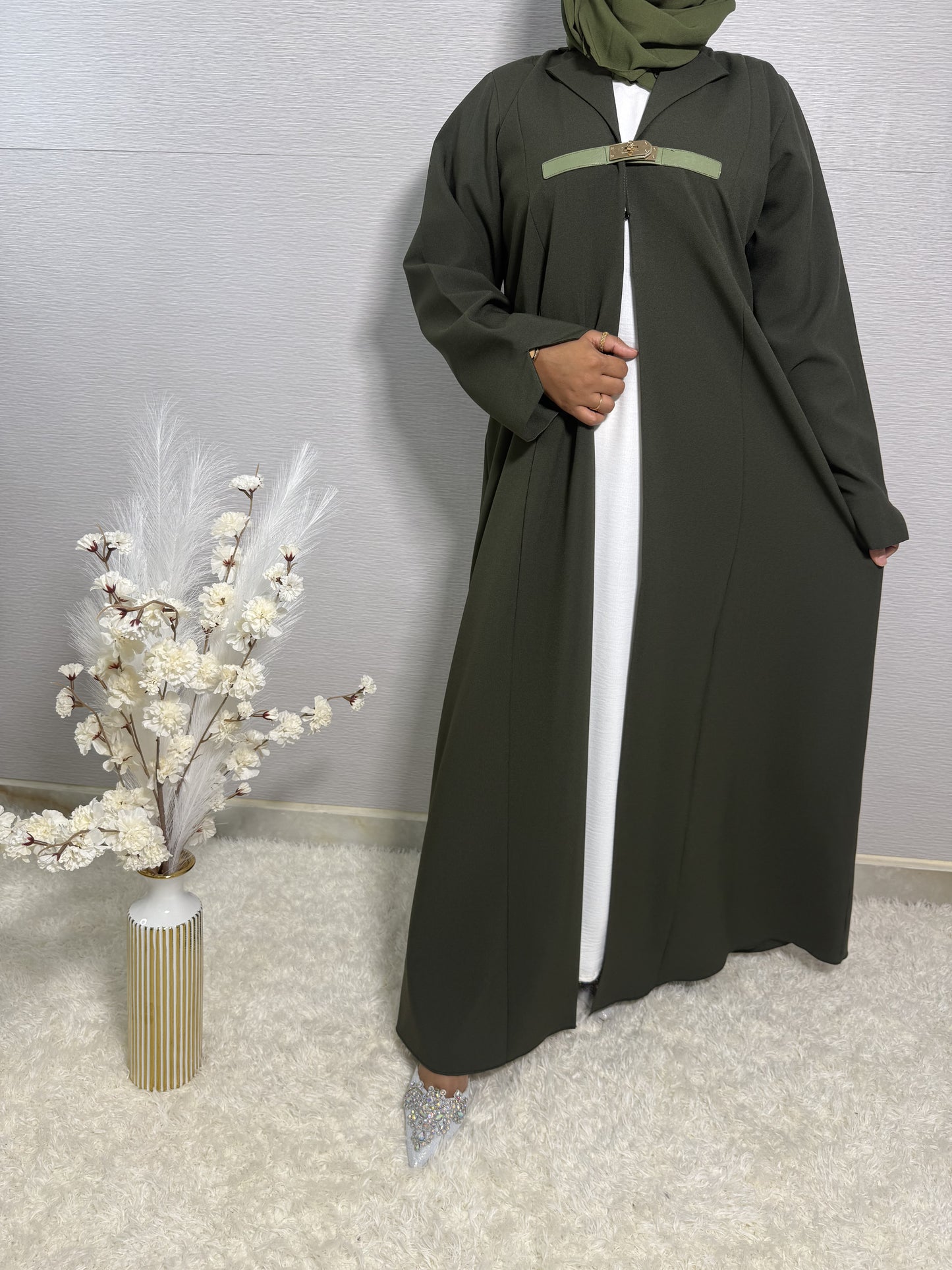 G042 Olive  Coat Abaya Set