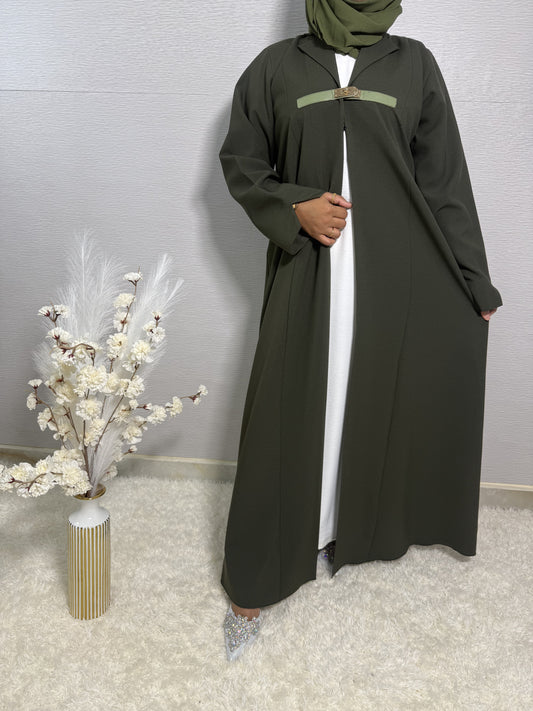 G042 Olive  Coat Abaya Set