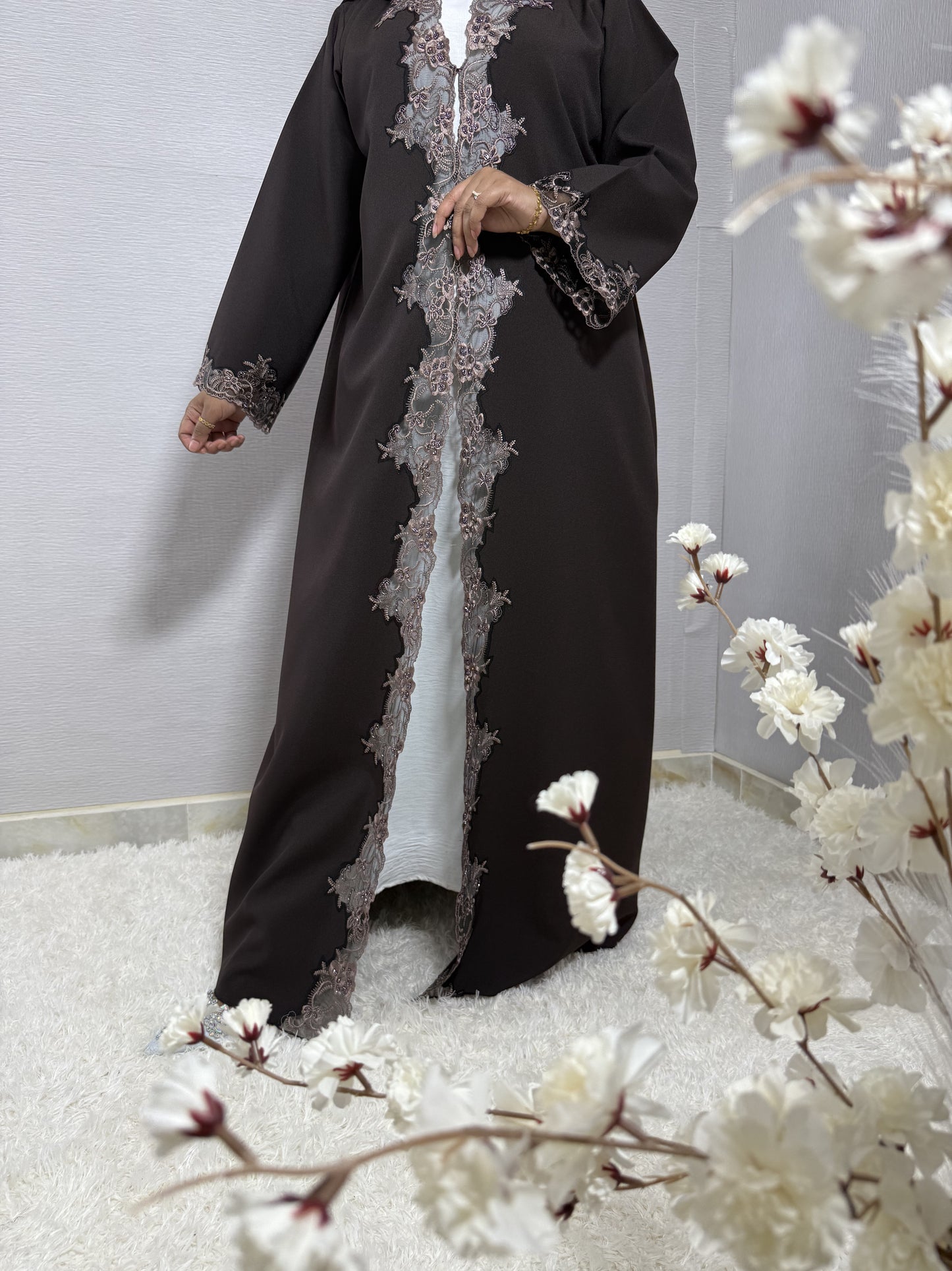 G049 Dark Brown Abaya  set