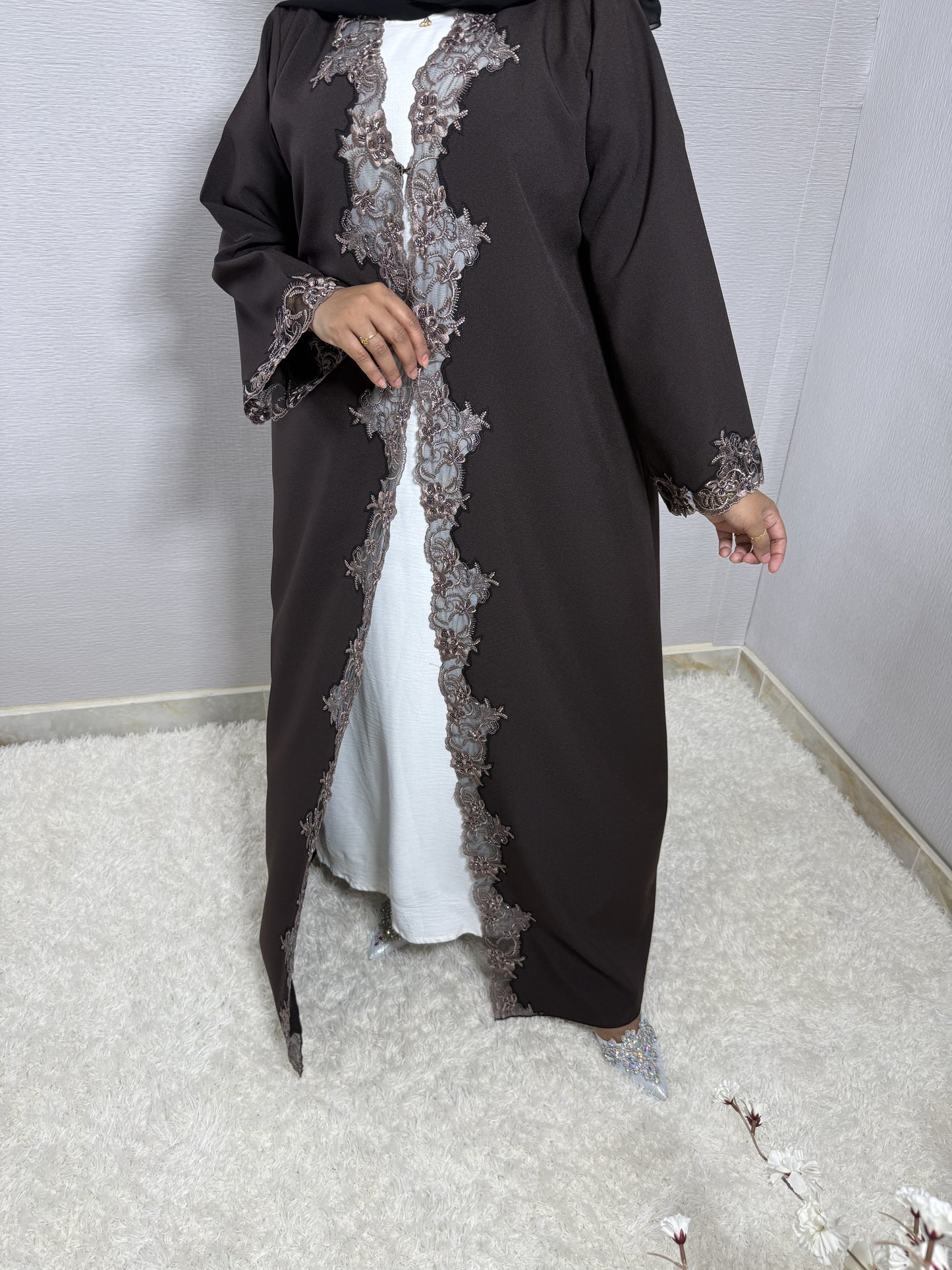 G049 Dark Brown Abaya  set