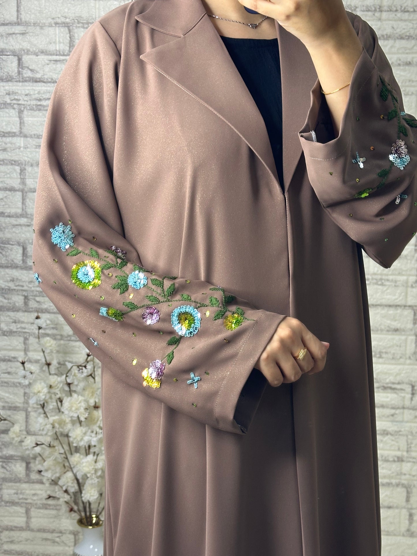 G001  C Wave Brown Abaya Set