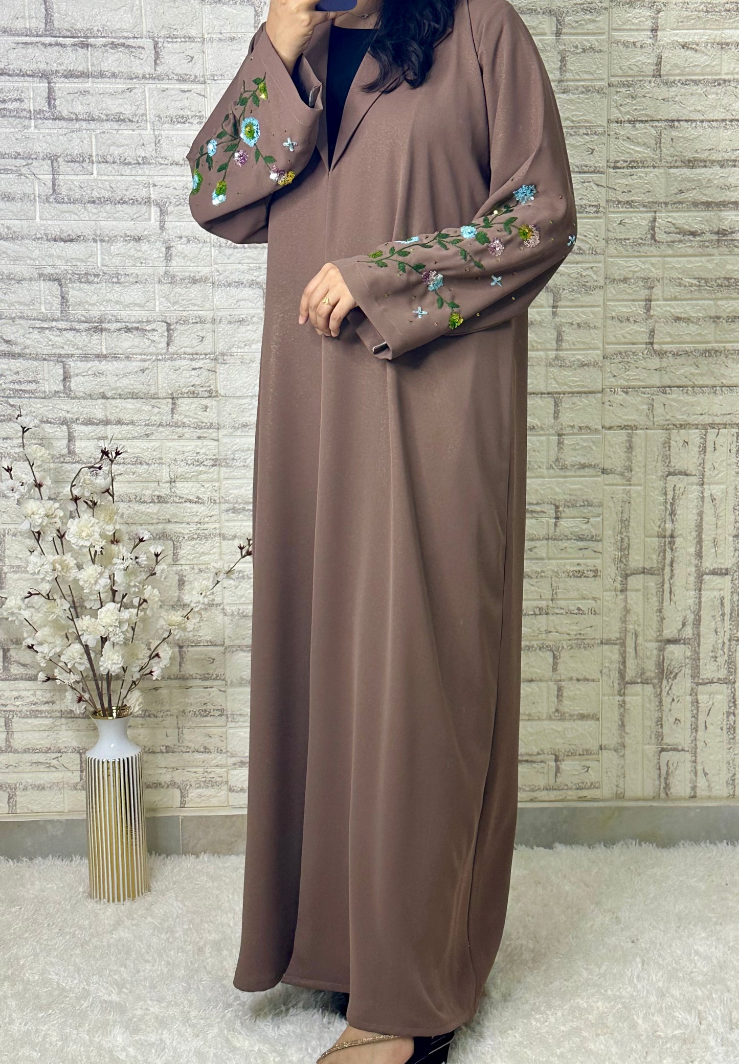 G001  C Wave Brown Abaya Set