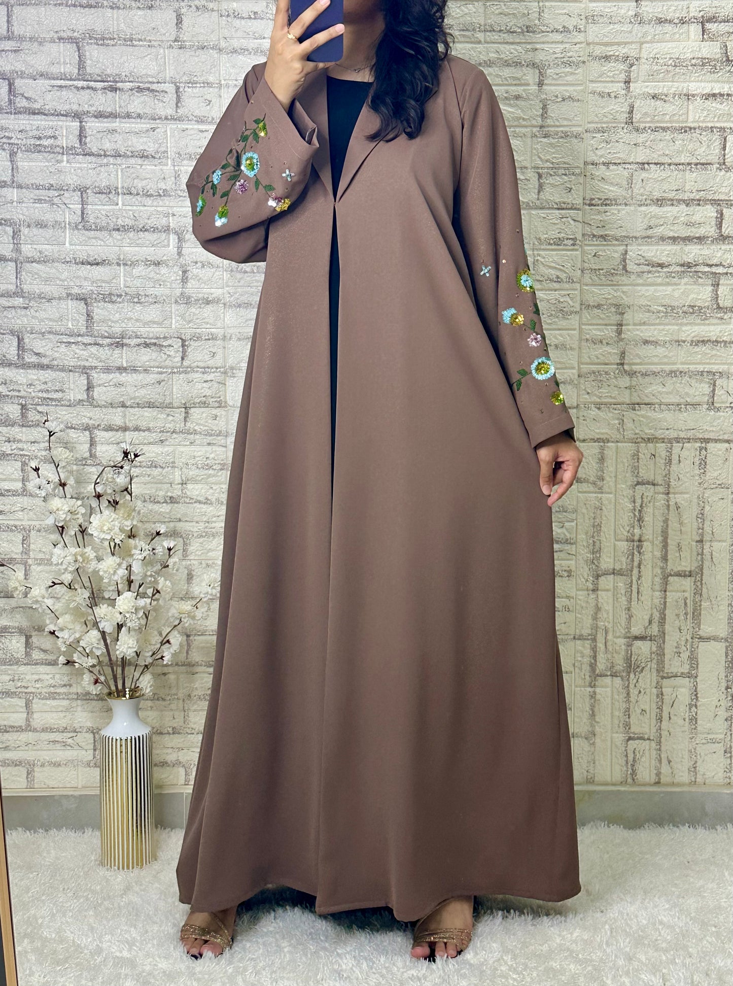 G001  C Wave Brown Abaya Set