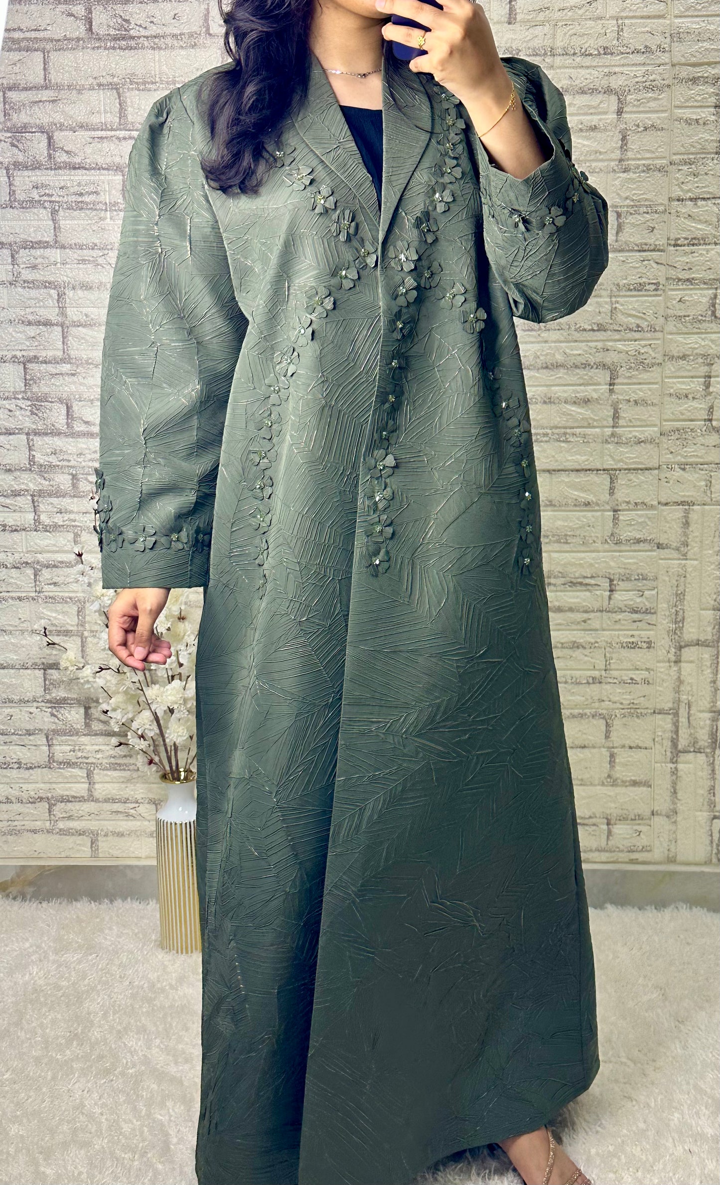 G026 Olive Coat Abaya Set