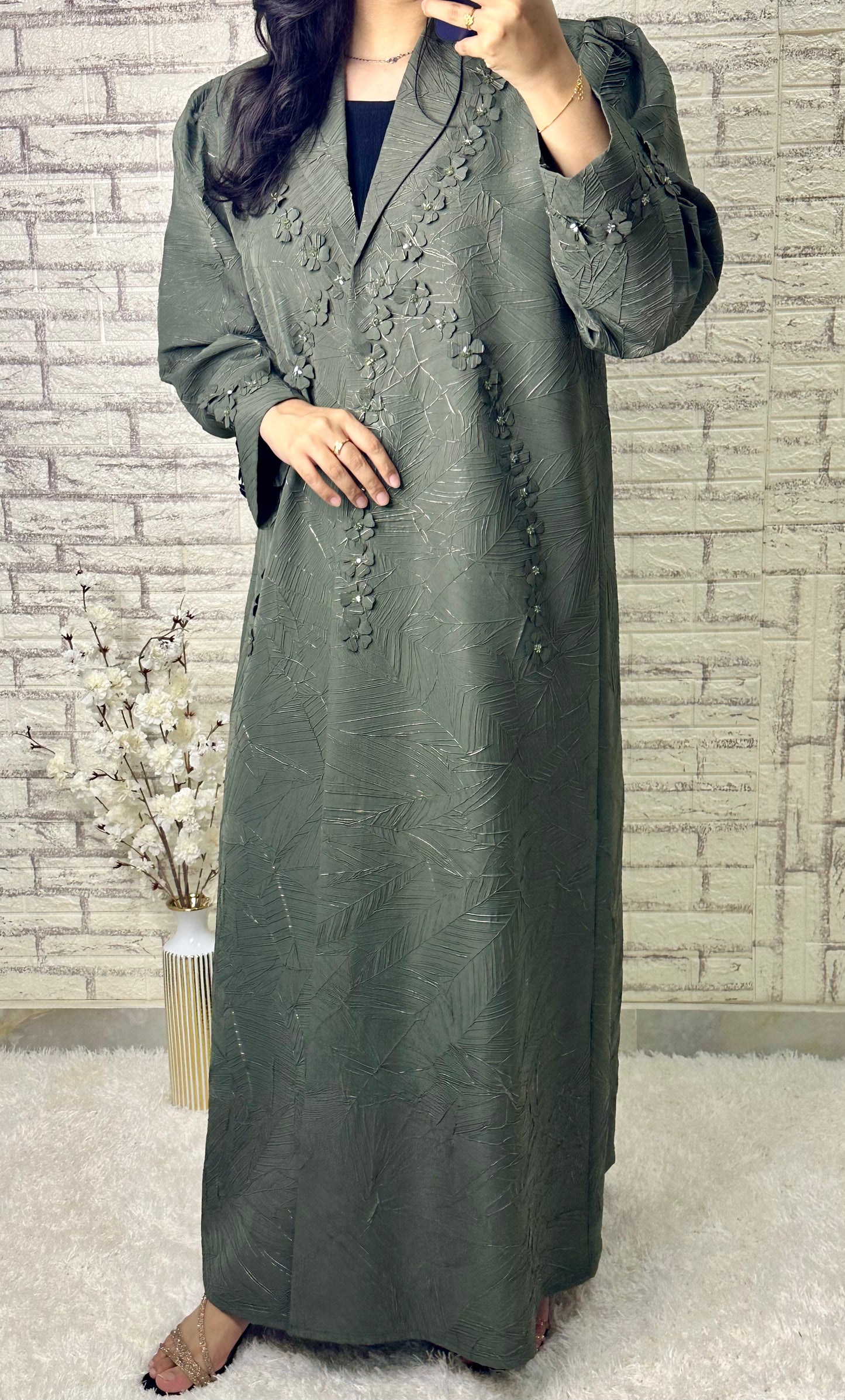 G026 Olive Coat Abaya Set