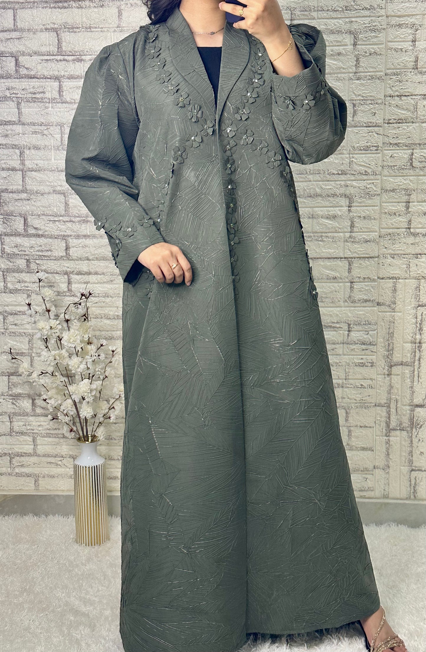 G026 Olive Coat Abaya Set