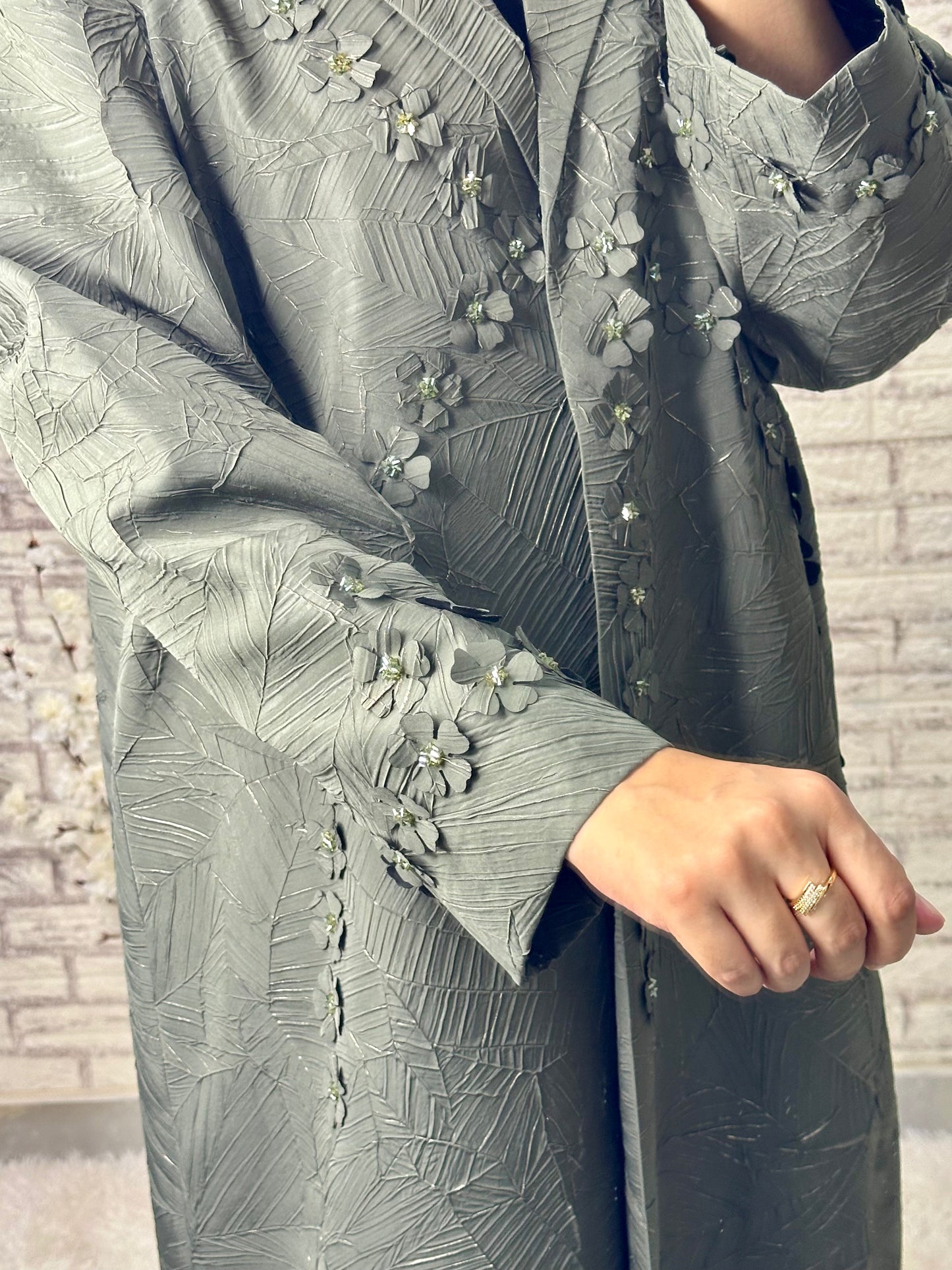 G026 Olive Coat Abaya Set