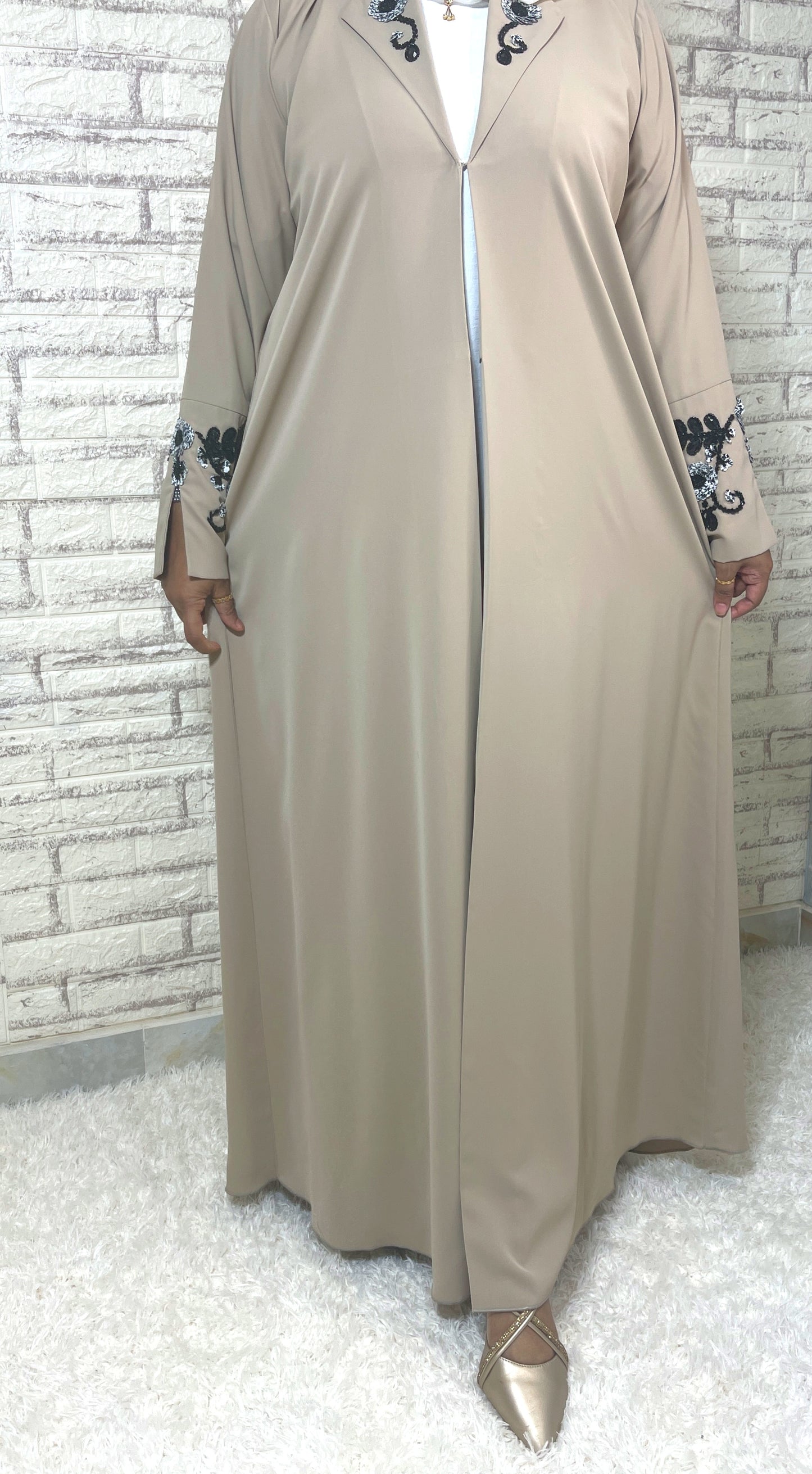 G019 Beige Coat Style  Abaya Set