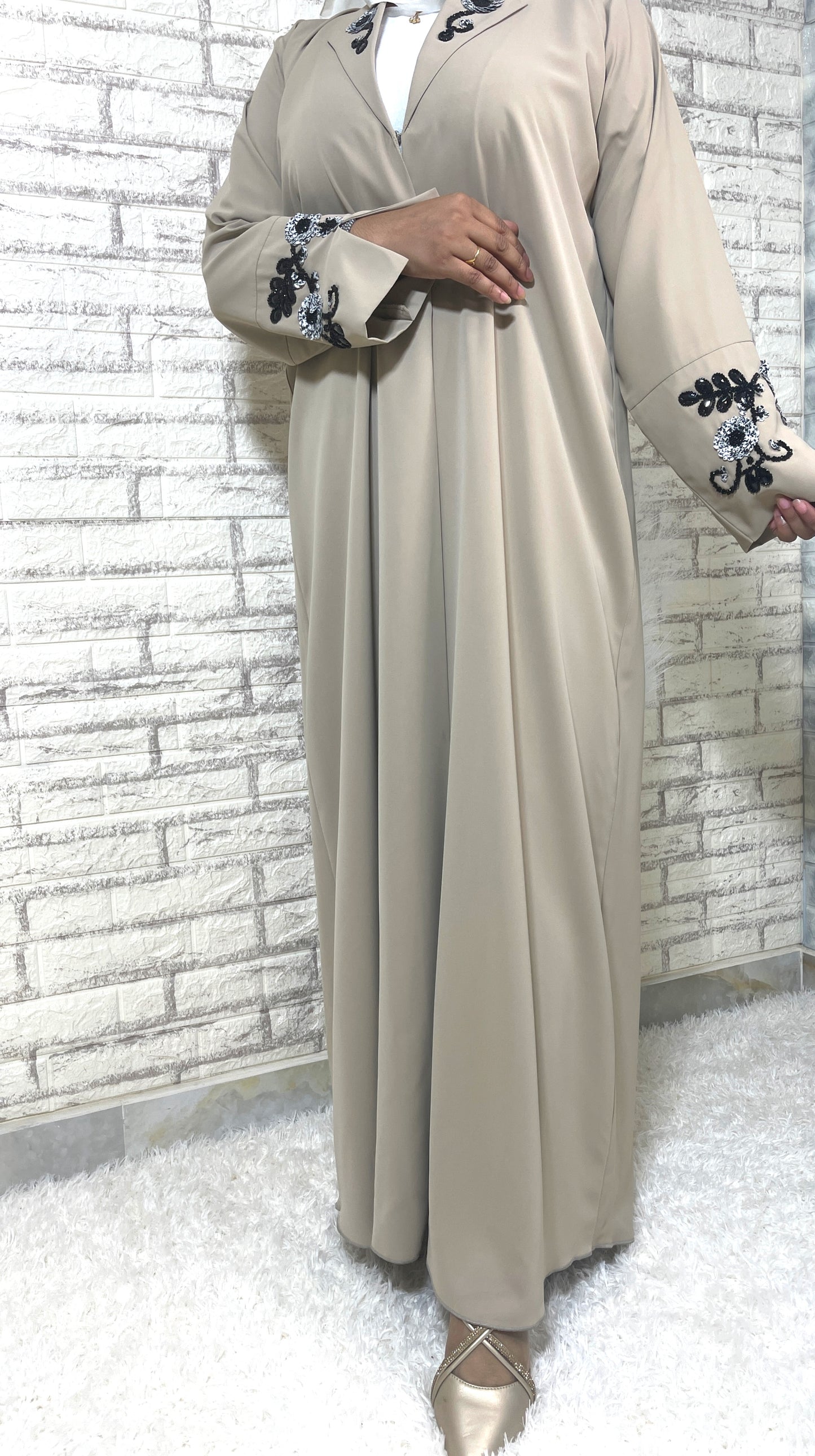 G019 Beige Coat Style  Abaya Set