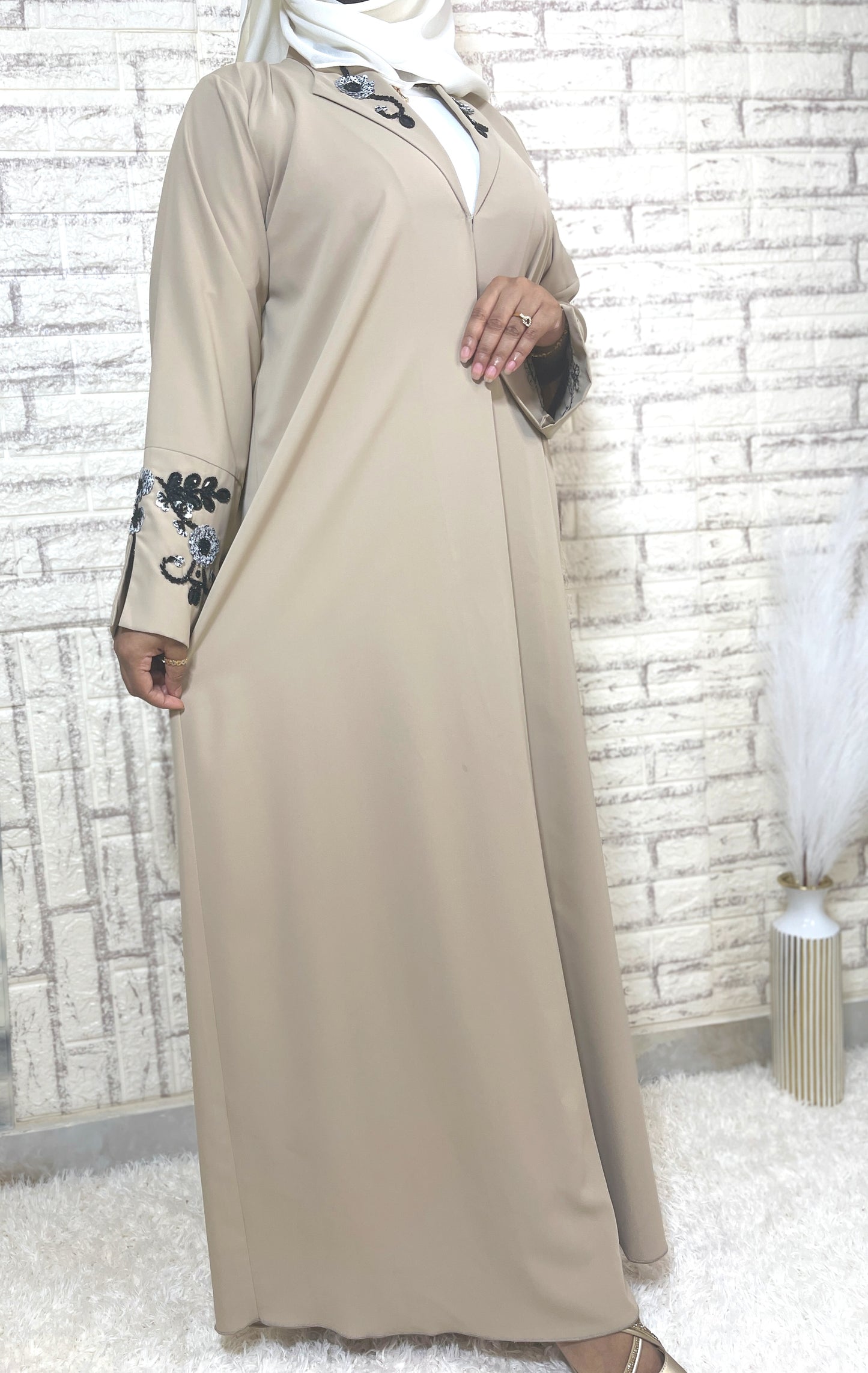 G019 Beige Coat Style  Abaya Set