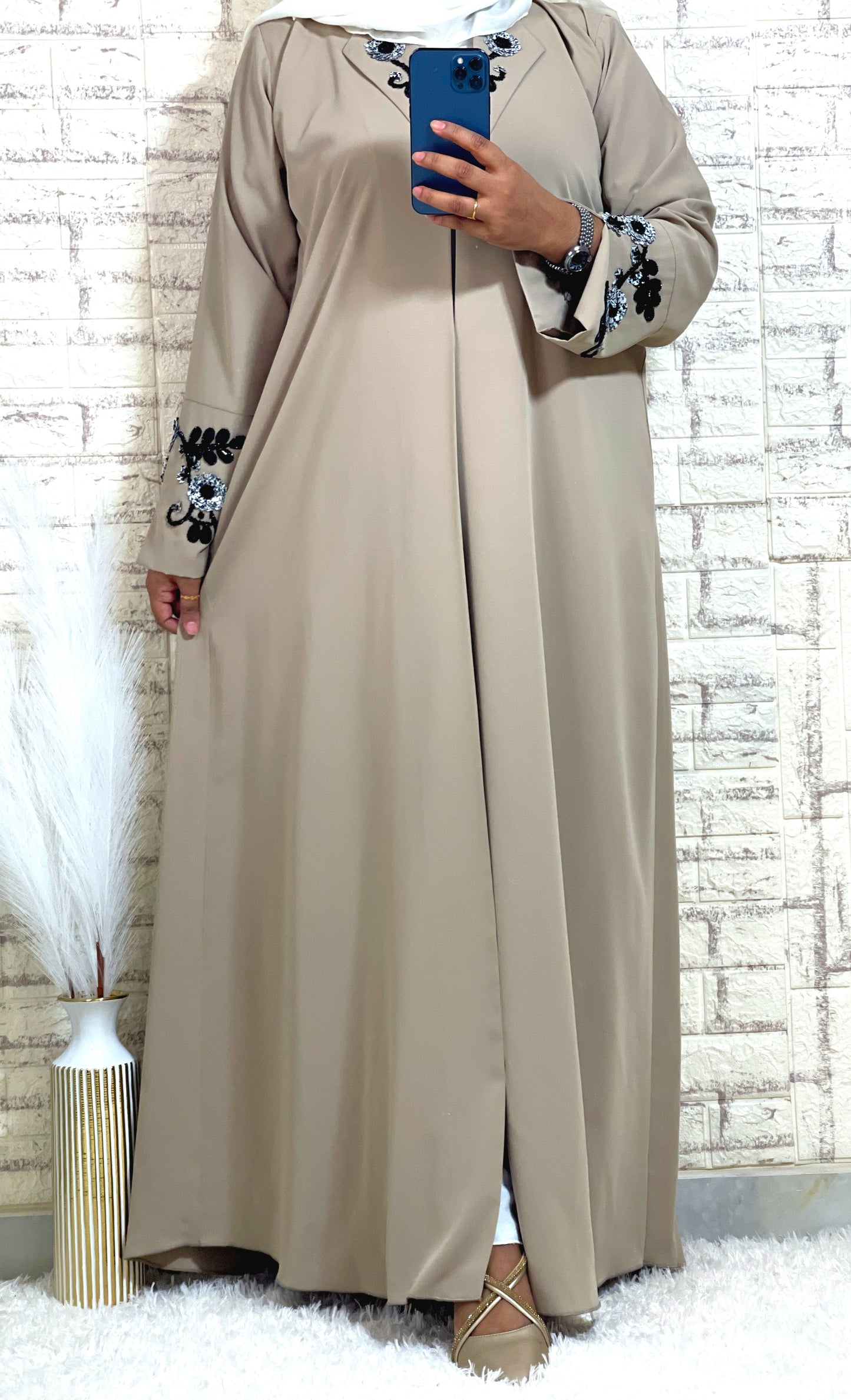 G019 Beige Coat Style  Abaya Set