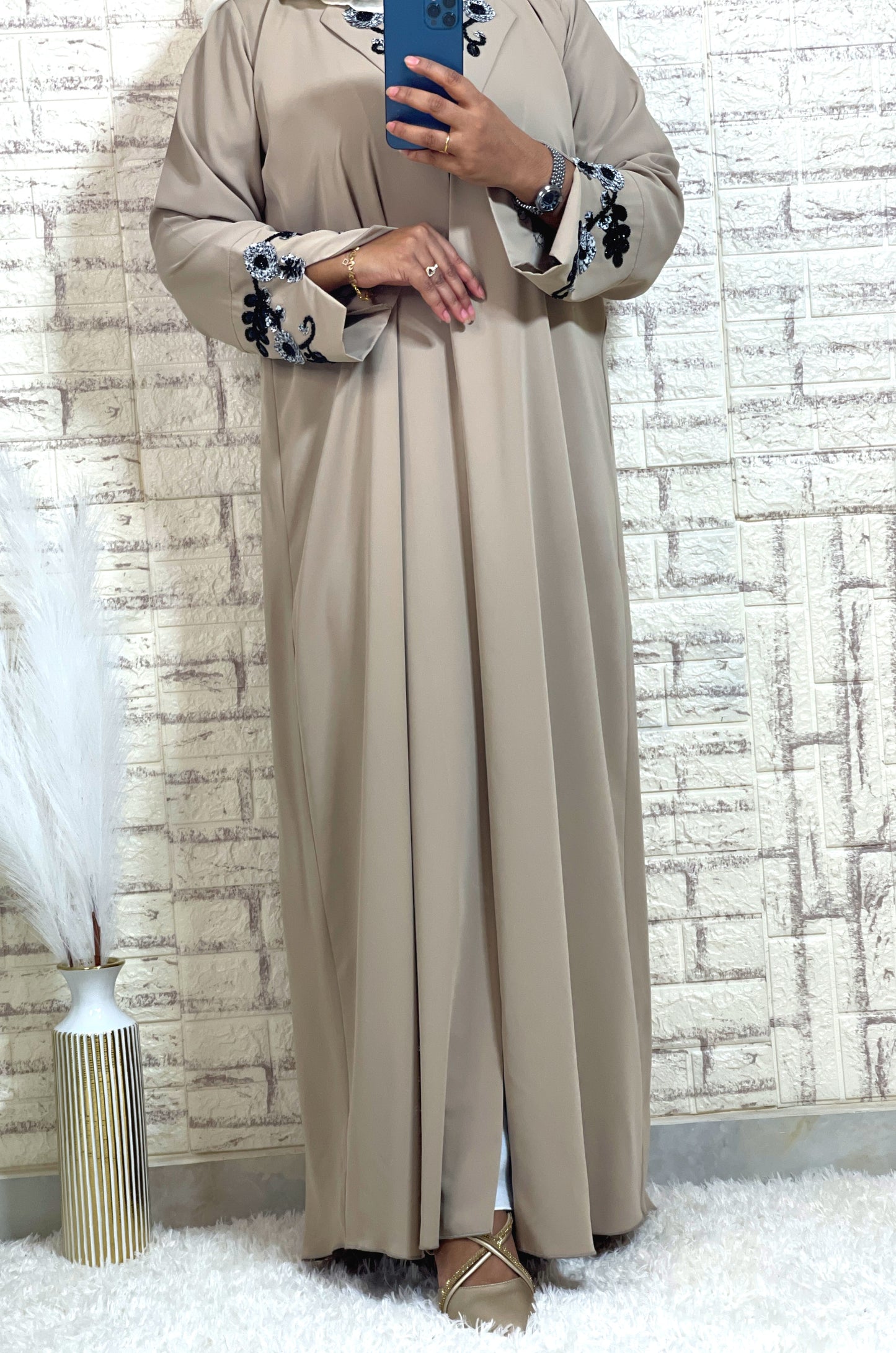 G019 Beige Coat Style  Abaya Set