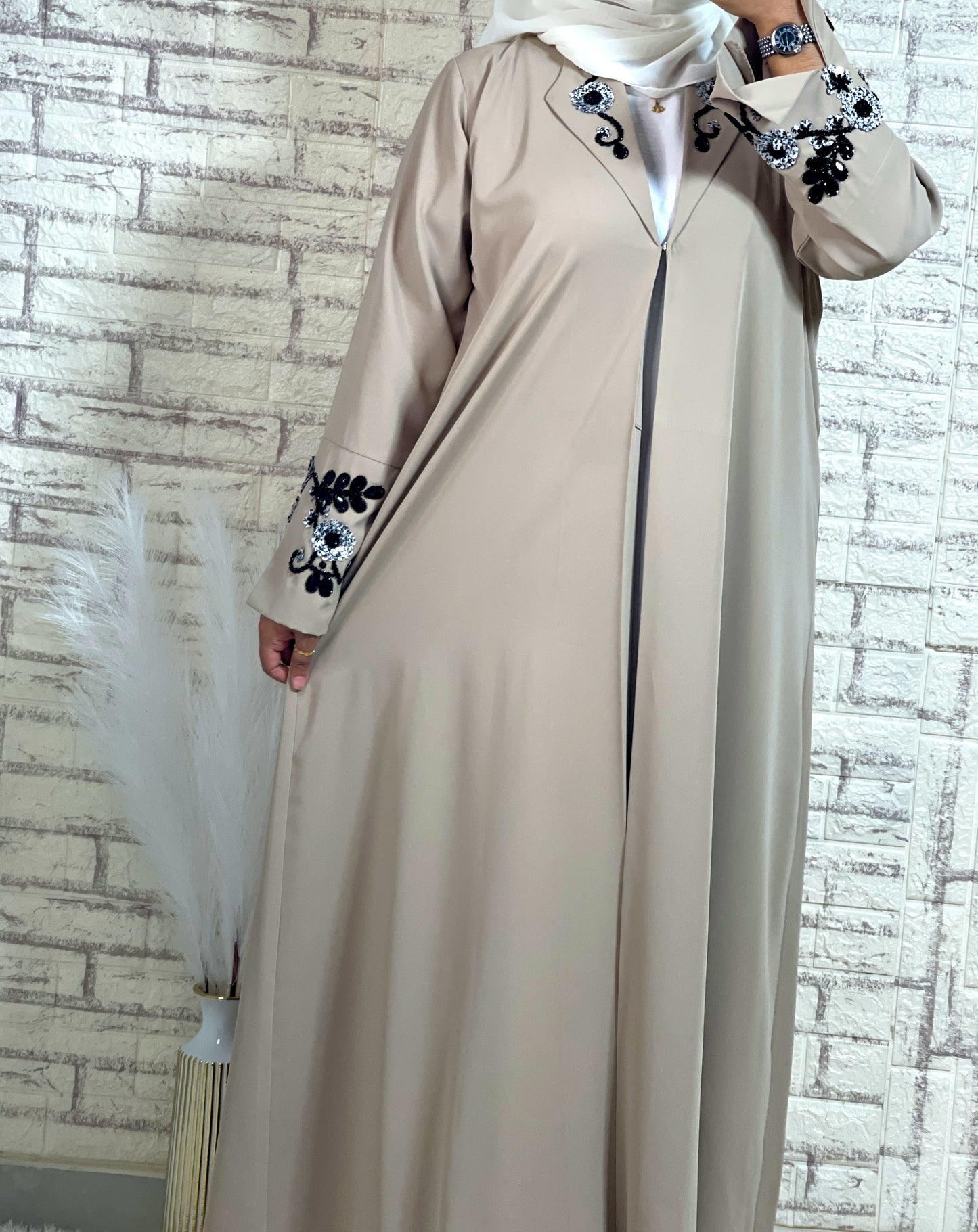 G019 Beige Coat Style  Abaya Set